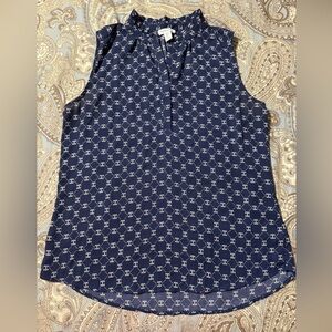 Carolina Belle Blue and White Ruffle Neck Sleeveless Top Size M